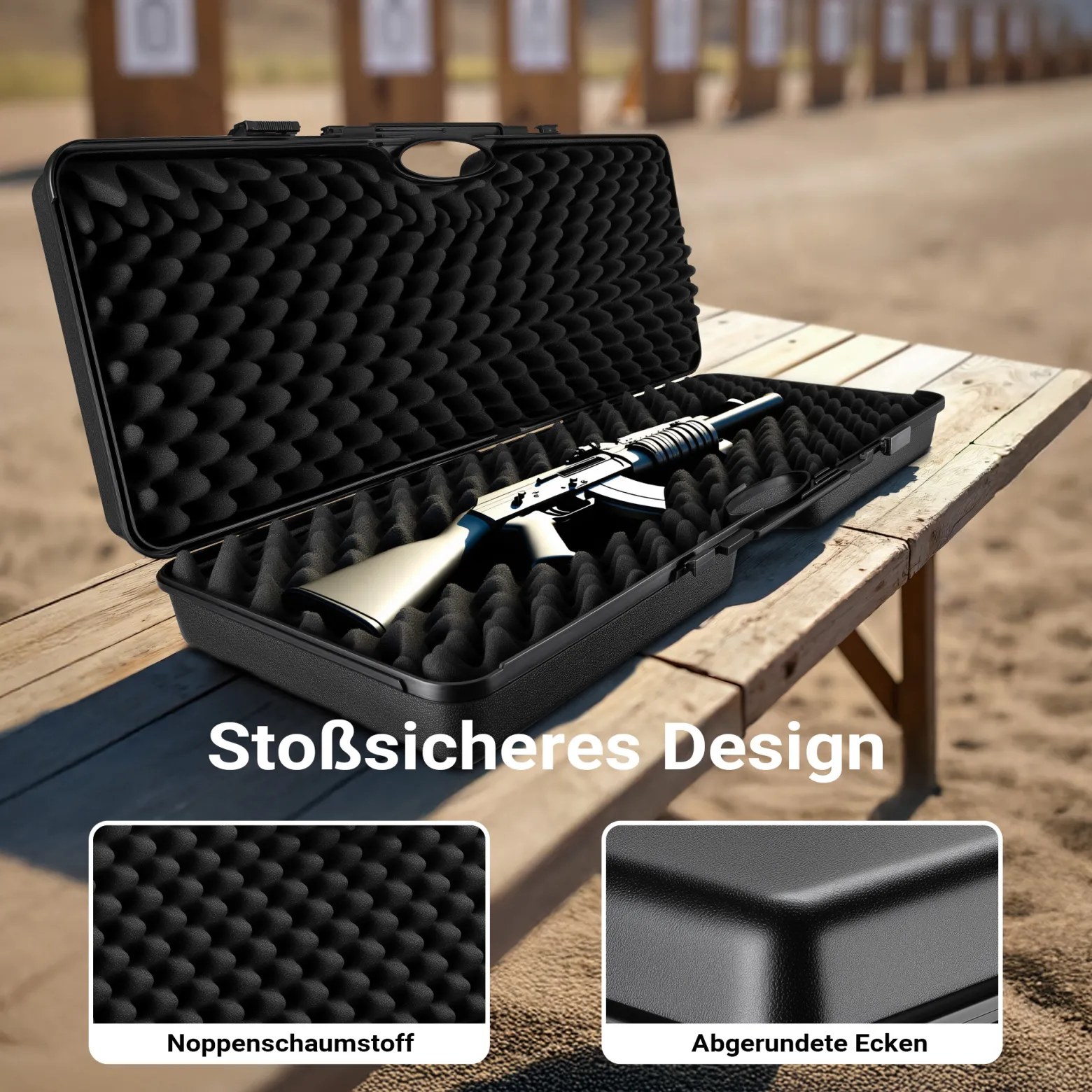 Wiltec Waffenkoffer 88 x 34 x 13,5 cm für Langwaffen, Gewehrkoffer mit Rasterschaumstoff für sicheren Transport, Langwaffenkoffer mit hoher Traglast und Tragegriff