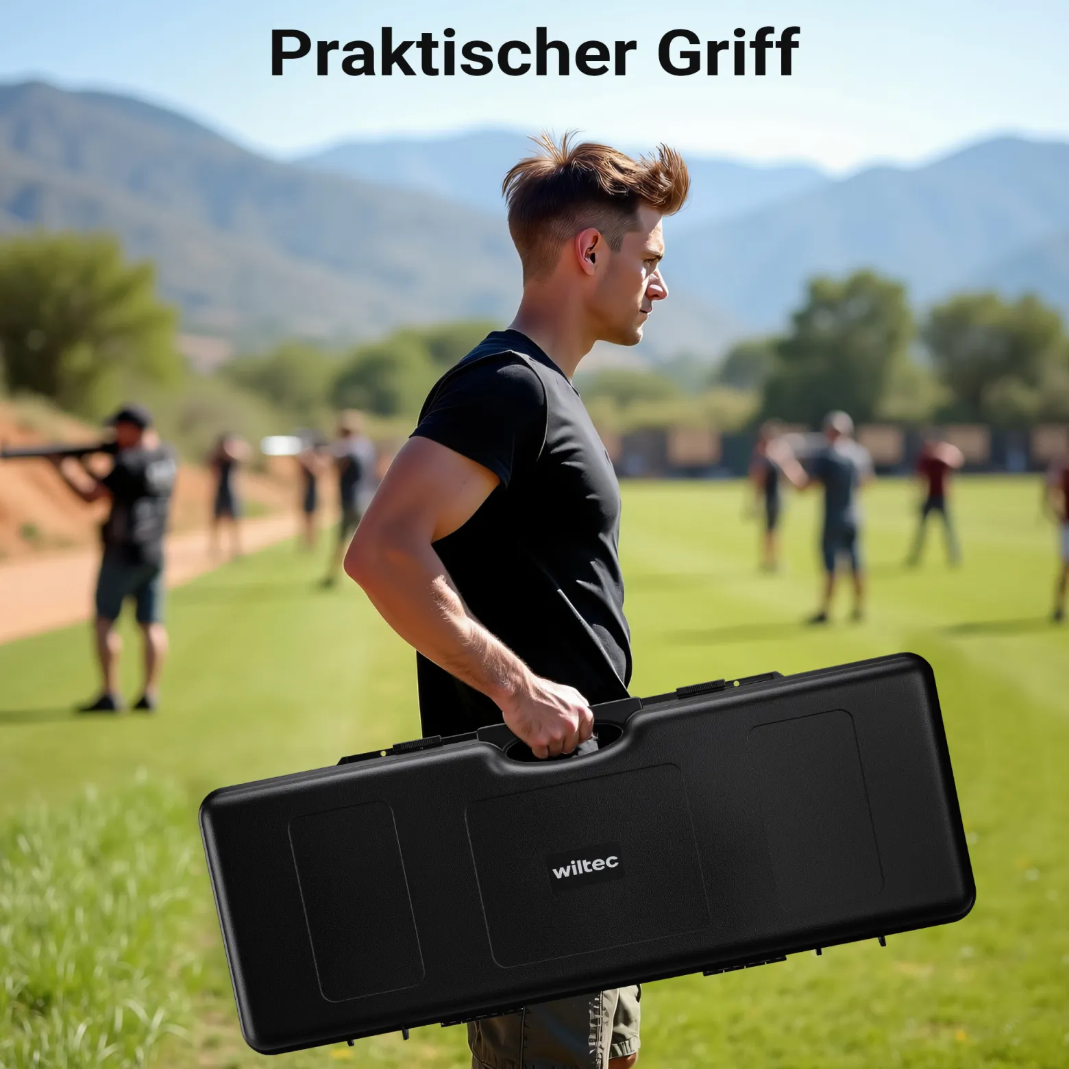 Wiltec Waffenkoffer 88 x 34 x 13,5 cm für Langwaffen, Gewehrkoffer mit Rasterschaumstoff für sicheren Transport, Langwaffenkoffer mit hoher Traglast und Tragegriff