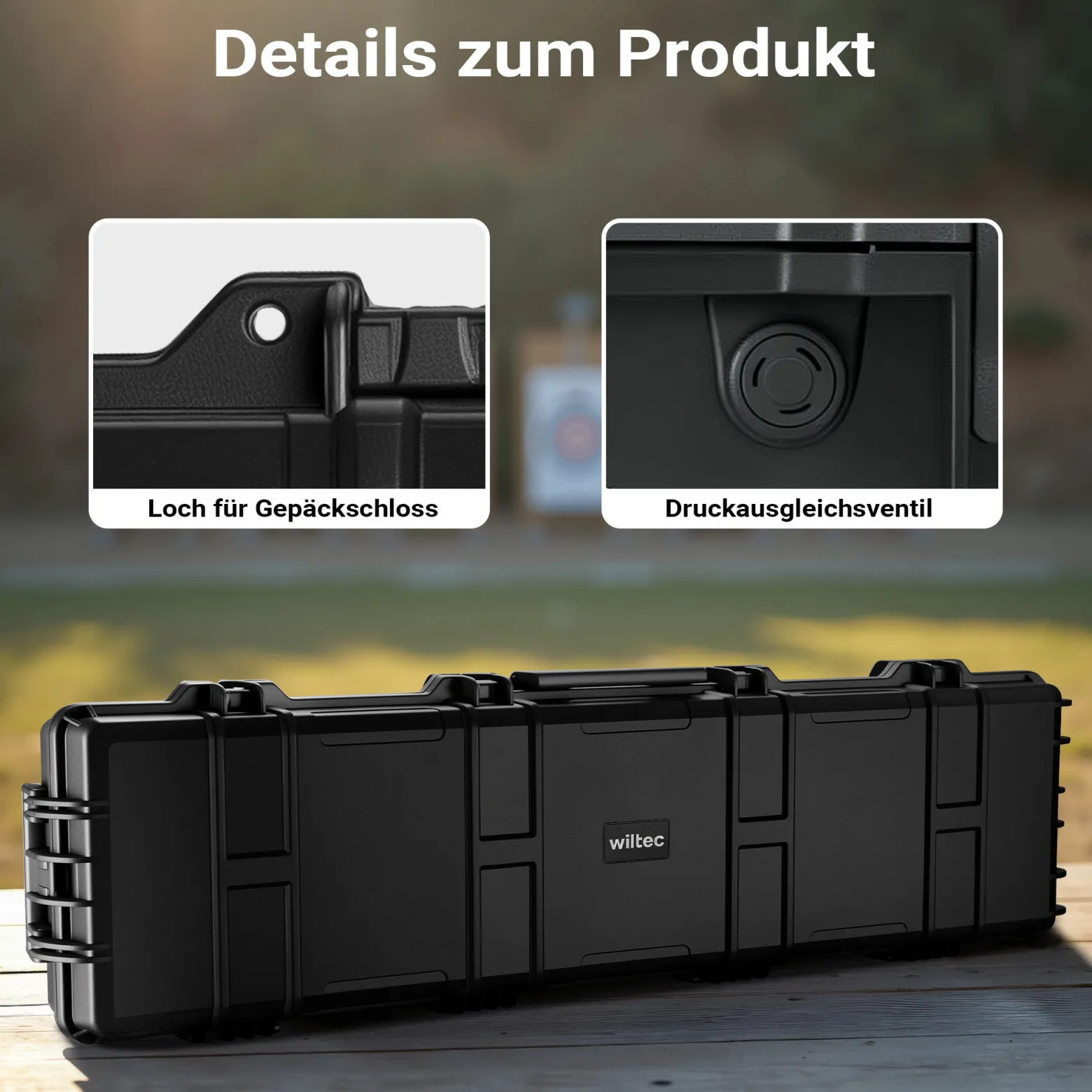 Wiltec Waffenkoffer 137,8 x 38,3 x 17,5 cm mit Kofferschloss, Koffer für Langwaffen, Gewehrkoffer mit Schaumstoffpolsterung und Rollen, Langwaffenkoffer mit hoher Traglast