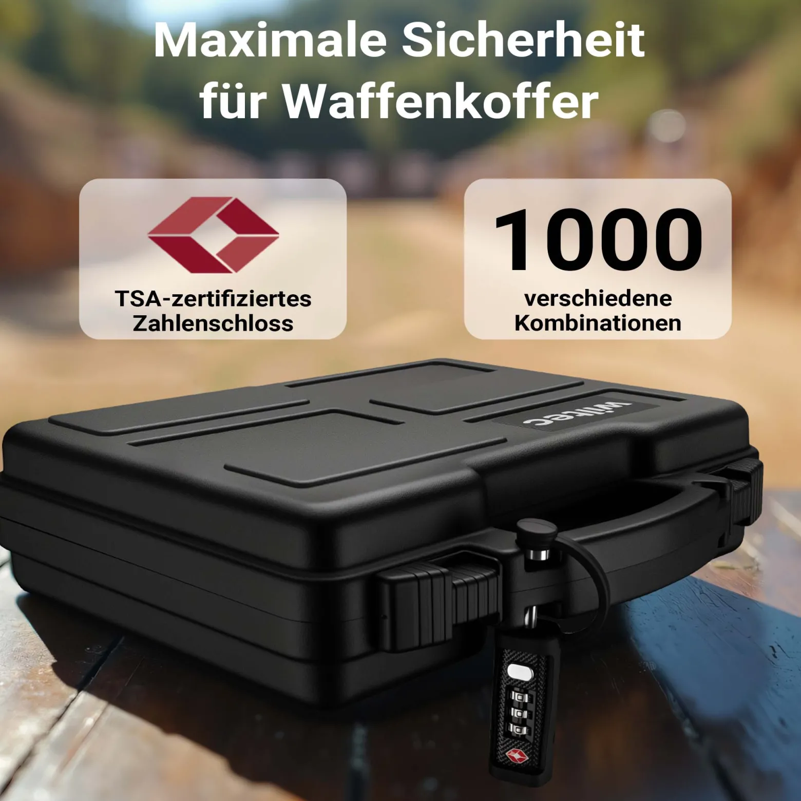 Wiltec Waffenkoffer 54,5 x 32,4 x 21,5 cm mit Kofferschloss, Koffer für Kurzwaffen, Pistolenkoffer mit Schaumstoffpolsterung, Kurzwaffenkoffer mit Rollen