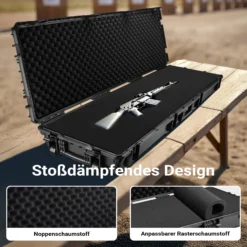 Wiltec Waffenkoffer 1343 x 430 x 180 mm für Langwaffen, Gewehrkoffer mit Schaumstoffpolsterung für sicheren Transport, Langwaffenkoffer mit Rollen und Tragegriff