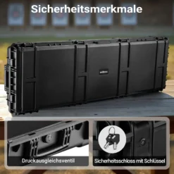 Wiltec Waffenkoffer 1343 x 430 x 180 mm für Langwaffen, Gewehrkoffer mit Schaumstoffpolsterung für sicheren Transport, Langwaffenkoffer mit Rollen und Tragegriff