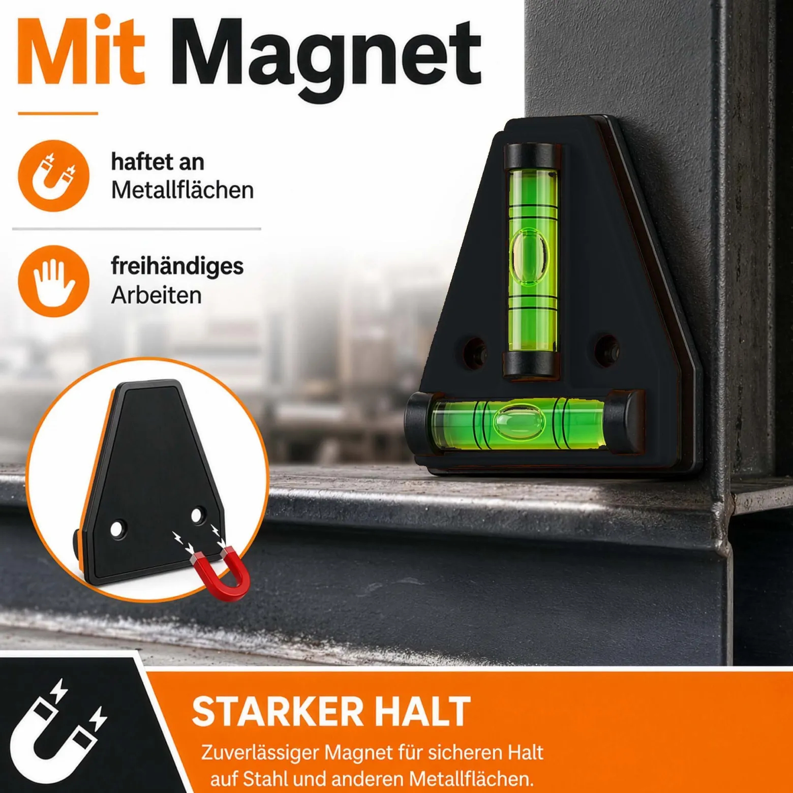 Wiltec Wasserwaage magnetisch Kreuzwasserwaage mit 2 Libellen, Magnetwasserwaage für Wohnmobil, Haushalt und Bau, kompakte Mini Wasserwaage aus ABS mit Magnetrückseite
