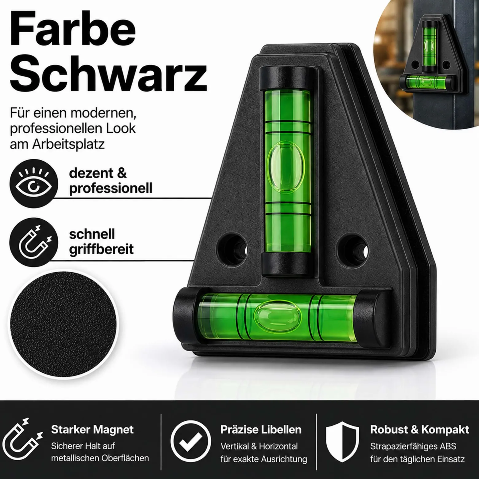 Wiltec Wasserwaage magnetisch 2 Stück Kreuzwasserwaage aus ABS mit Magnetrückseite mit je 2 Libellen, Magnetwasserwaage für Wohnmobil, Haushalt und Bau