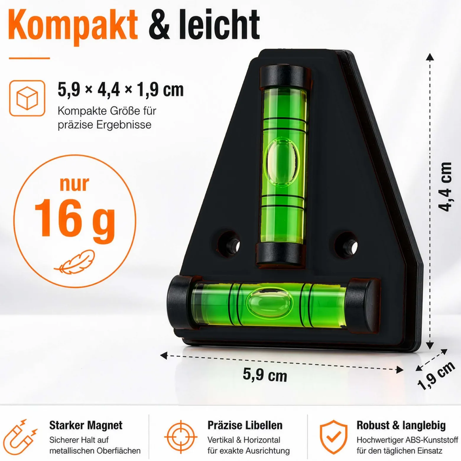 Wiltec Wasserwaage magnetisch 4 Stück Kreuzwasserwaage aus ABS mit Magnetrückseite mit je 2 Libellen, Magnetwasserwaage für Wohnmobil, Haushalt und Bau