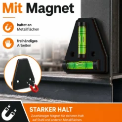 Wiltec Wasserwaage magnetisch 4 Stück Kreuzwasserwaage aus ABS mit Magnetrückseite mit je 2 Libellen, Magnetwasserwaage für Wohnmobil, Haushalt und Bau