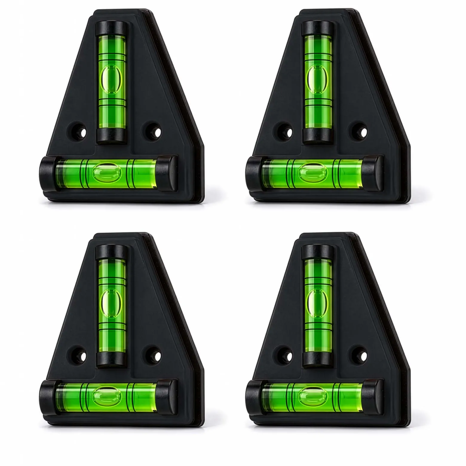 Wiltec Wasserwaage magnetisch 4 Stück Kreuzwasserwaage aus ABS mit Magnetrückseite mit je 2 Libellen, Magnetwasserwaage für Wohnmobil, Haushalt und Bau