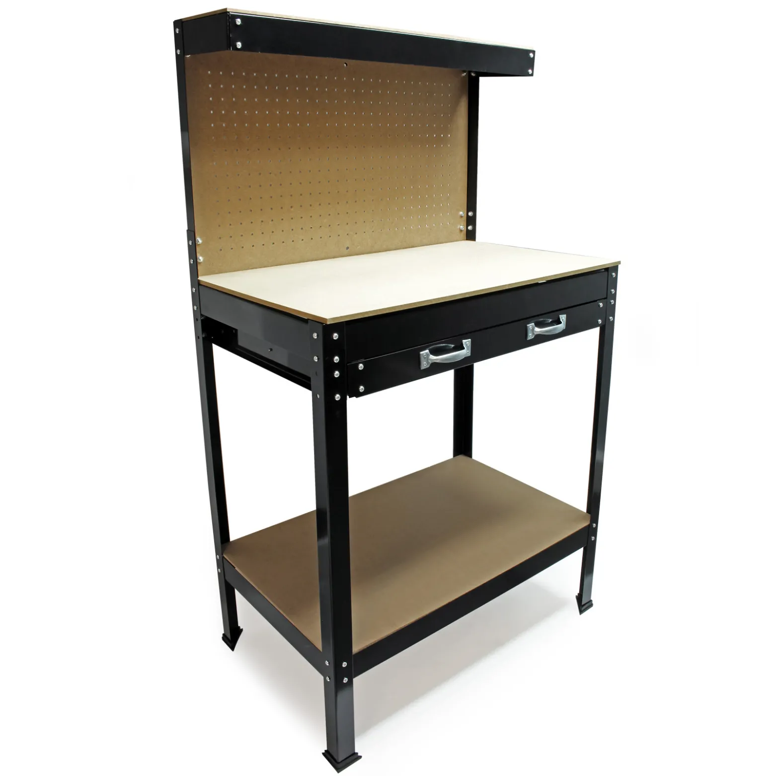 Wiltec Werkbank 1150 x 550 x 1400 mm mit Lochwand, Werkzeugbank mit Stahlrahmen, Arbeitstisch mit Arbeitsplatte aus MDF, Hobelbank mit Aufhängehaken