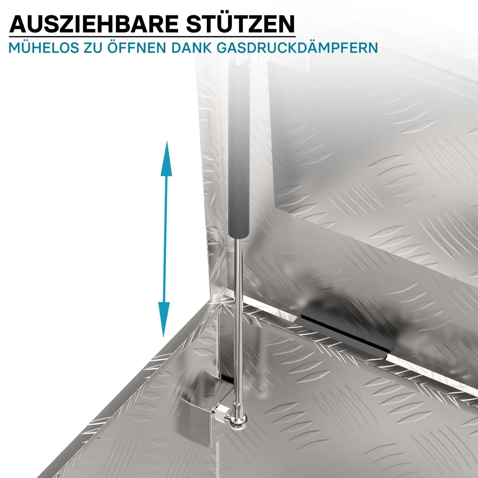 Wiltec Werkzeugbox Alu 124x37x38 cm Silberfarbene Transportbox, Werkzeugkiste inkl. Schlüssel, Alubox und Staukasten mit Handgriffen, großzügige Deichselbox