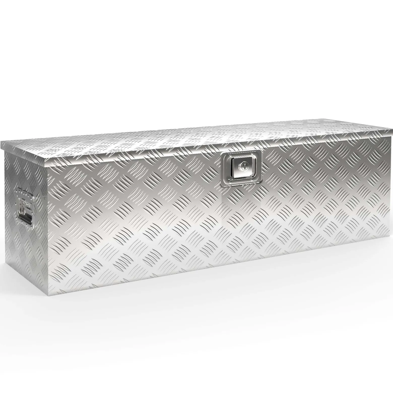 Wiltec Werkzeugbox Alu 124x37x38 cm Silberfarbene Transportbox, Werkzeugkiste inkl. Schlüssel, Alubox und Staukasten mit Handgriffen, großzügige Deichselbox