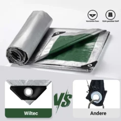 Wiltec wetterfeste Abdeckplane grün grau, wasserfeste Plane mit Ösen 5 x 4 m, PE Plane 120 g/m², UV-resistente Gartenplane, robuste Schutzplane