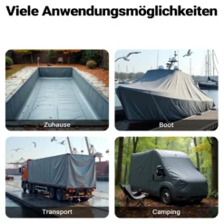 Wiltec wetterfeste Abdeckplane grau, wasserfeste Plane mit Ösen 3 x 4 m, Polyester Plane 650 g/m², UV-resistente Gartenplane, robuste Schutzplane mit PVC Beschichtung