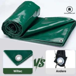 Wiltec wetterfeste Abdeckplane dunkelgrün, wasserfeste Plane mit Ösen 3 x 6 m, Polyester Plane 650 g/m², UV-resistente Gartenplane, robuste Schutzplane mit PVC Beschichtung