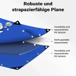 Wiltec wetterfeste Abdeckplane blau, wasserfeste Plane mit Ösen 4 x 3 m, PE Plane 240 g/m², UV-resistente Gartenplane, robuste Schutzplane