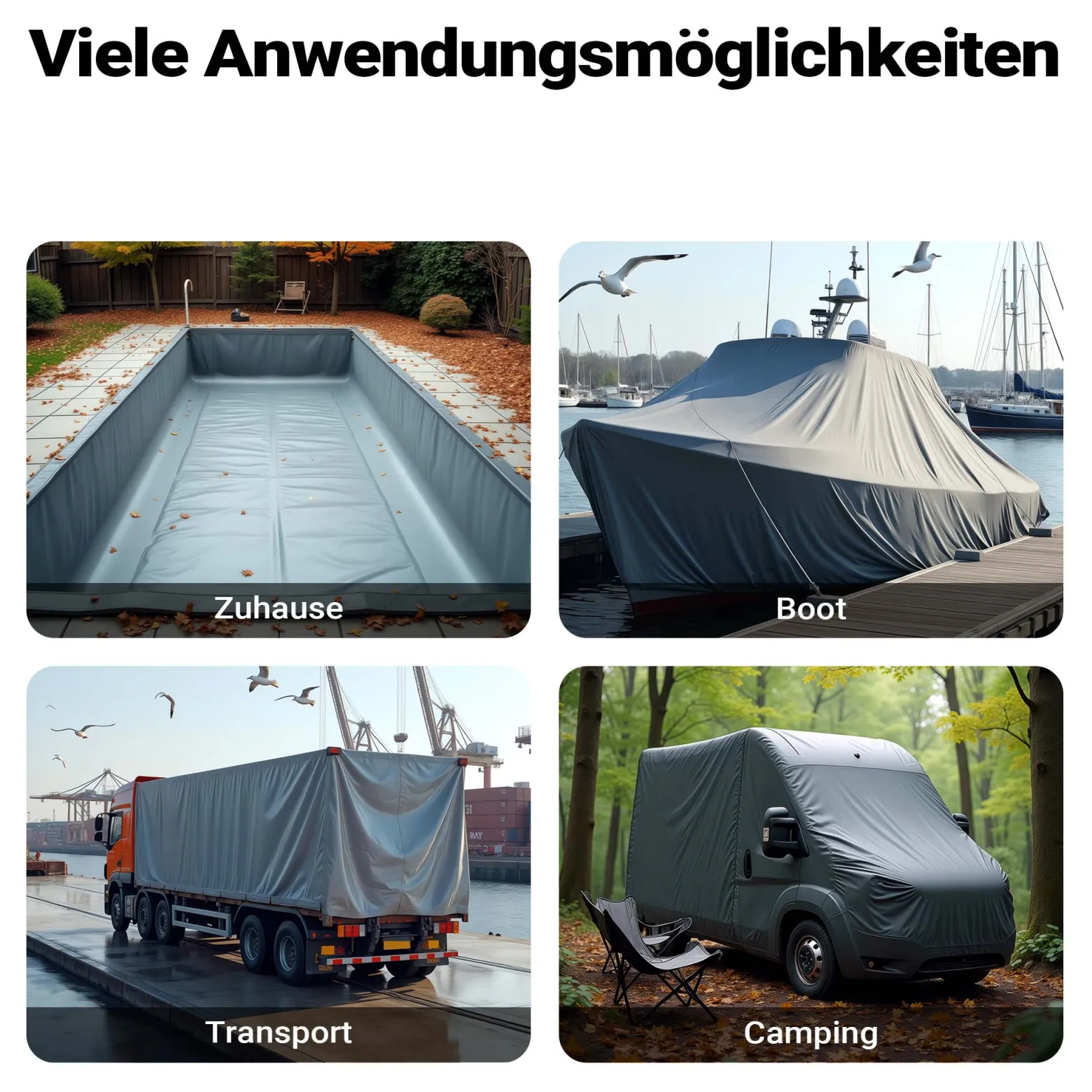 Wiltec wetterfeste Abdeckplane grau, wasserfeste Plane mit Ösen 4 x 7 m, Polyester Plane 650 g/m², UV-resistente Gartenplane, robuste Schutzplane mit PVC Beschichtung