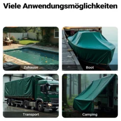 Wiltec wetterfeste Abdeckplane dunkelgrün, wasserfeste Plane mit Ösen 3 x 5 m, Polyester Plane 650 g/m², UV-resistente Gartenplane, robuste Schutzplane mit PVC Beschichtung