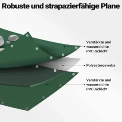 Wiltec wetterfeste Abdeckplane dunkelgrün, wasserfeste Plane mit Ösen 4 x 7 m, Polyester Plane 650 g/m², UV-resistente Gartenplane, robuste Schutzplane mit PVC Beschichtung