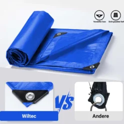 Wiltec wetterfeste Abdeckplane blau, wasserfeste Plane mit Ösen 5 x 8 m, PE Plane 240 g/m², UV-resistente Gartenplane, robuste Schutzplane