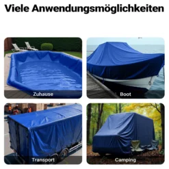Wiltec wetterfeste Abdeckplane blau, wasserfeste Plane mit Ösen 4 x 7 m, Polyester Plane 650 g/m², UV-resistente Gartenplane, robuste Schutzplane mit PVC Beschichtung