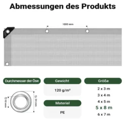 Wiltec wetterfeste Abdeckplane grün grau, wasserfeste Plane mit Ösen 5 x 8 m, PE Plane 120 g/m², UV-resistente Gartenplane, robuste Schutzplane