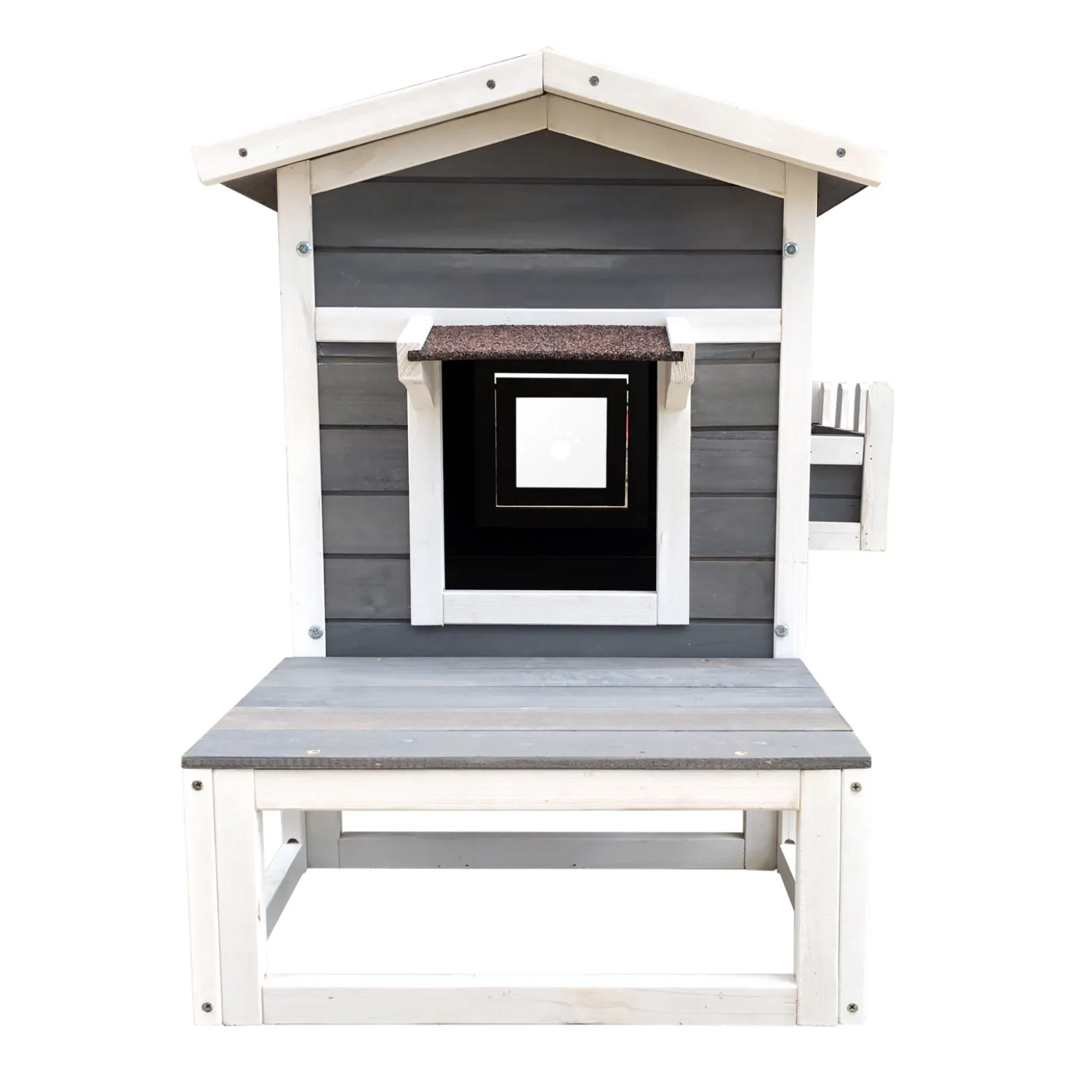 Wiltec Wetterfestes Katzenhaus 73,5 x 48 x 104,5 cm aus Holz, Katzenhütte Outdoor, Lodge Katzenhöhle mit Terrasse und Fluchttür