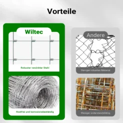 Wiltec Wildzaun 100/08/15 50 m lang, 100 cm hoch, 8 Drahtreihen, 15 cm Maschenbreite, Weidezaun aus Knotengeflecht, Drahtzaun z. B. für Forst- und Landwirtschaft