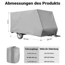 Wiltec Wohnwagen Schutzhülle Größe M 520 x 225 x 220 cm Plane, Abdeckplane für Caravan und Wohnmobil, Wohnwagenplane aus PP, Schutzhaube Abdeckung