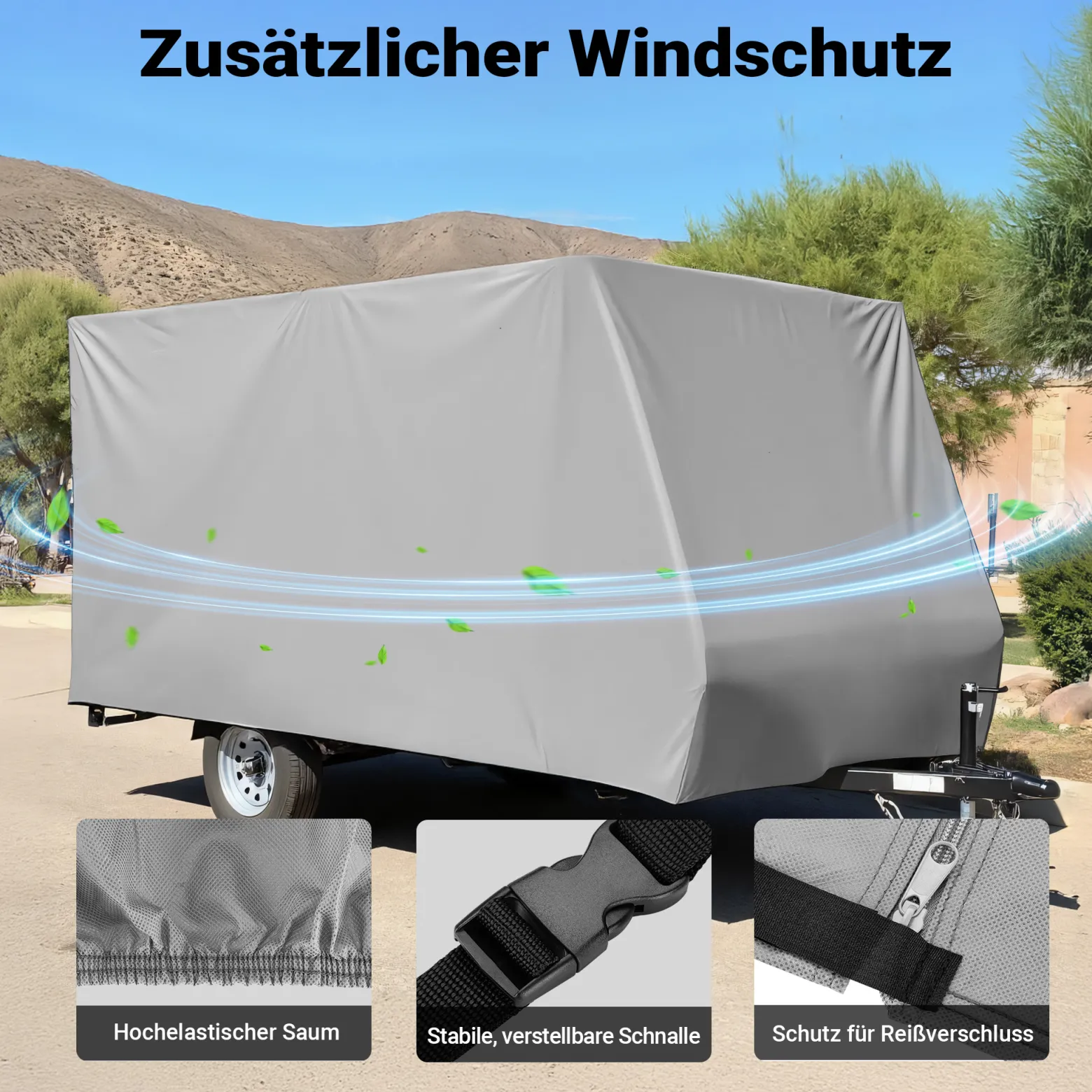 Wiltec Wohnwagen Schutzhülle Größe L 580 x 225 x 220 cm Plane, Abdeckplane für Caravan und Wohnmobil, Wohnwagenplane aus PP, Schutzhaube Abdeckung