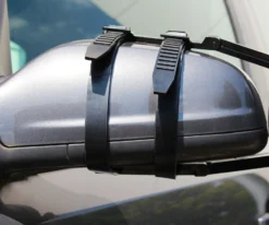 Wiltec Wohnwagenspiegel schwarz universal Außenspiegel für Wohnwagen und Caravan mit Gummiriemen, Flach- und Konvexspiegel