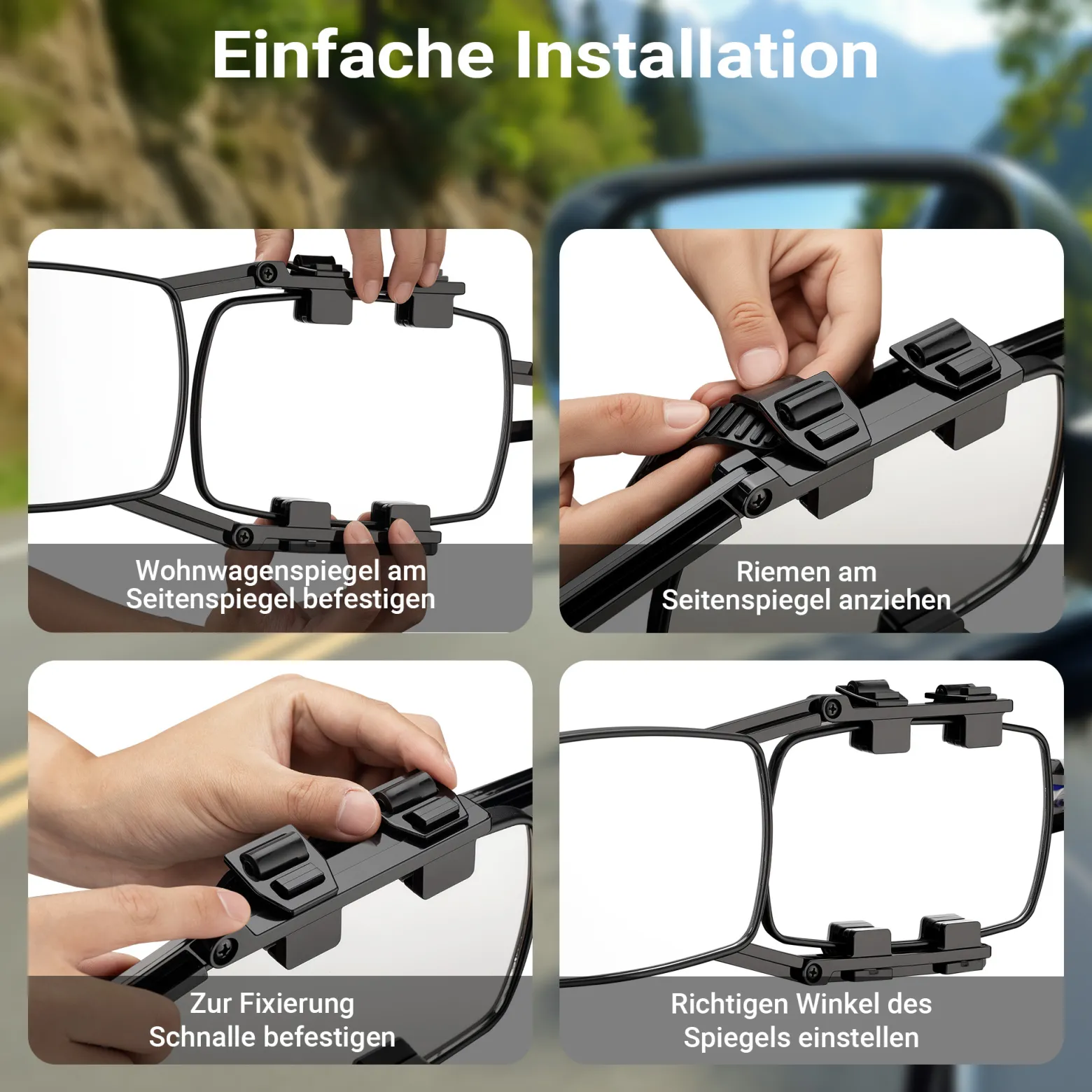 Wiltec Wohnwagenspiegel 2 Stück universal Außenspiegel 2er Set für Wohnwagen und Caravan mit Gummiriemen, drehbar und zusammenklappbar