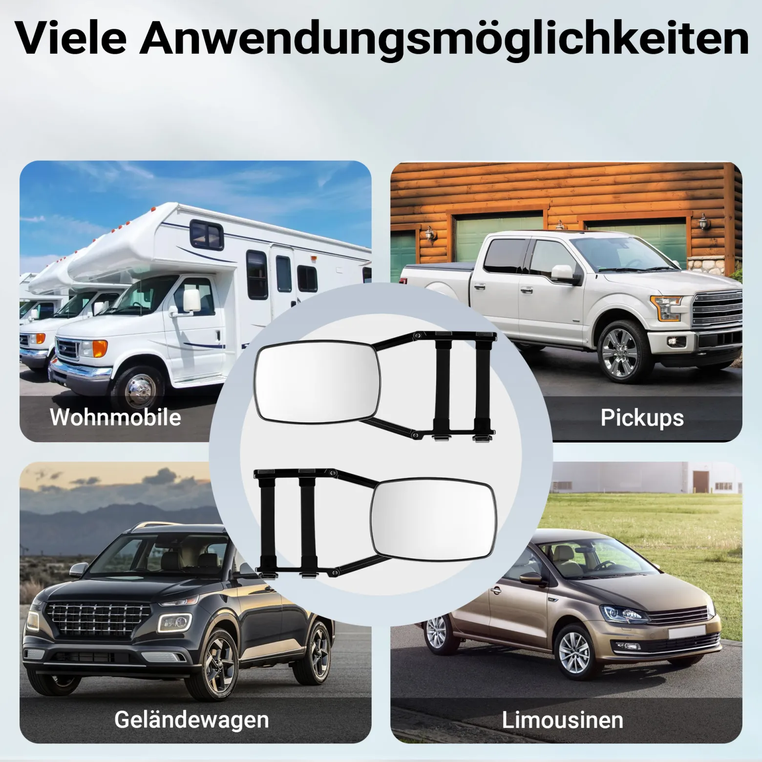 Wiltec Wohnwagenspiegel 2 Stück universal Außenspiegel 2er Set für Wohnwagen und Caravan mit Gummiriemen, drehbar und zusammenklappbar
