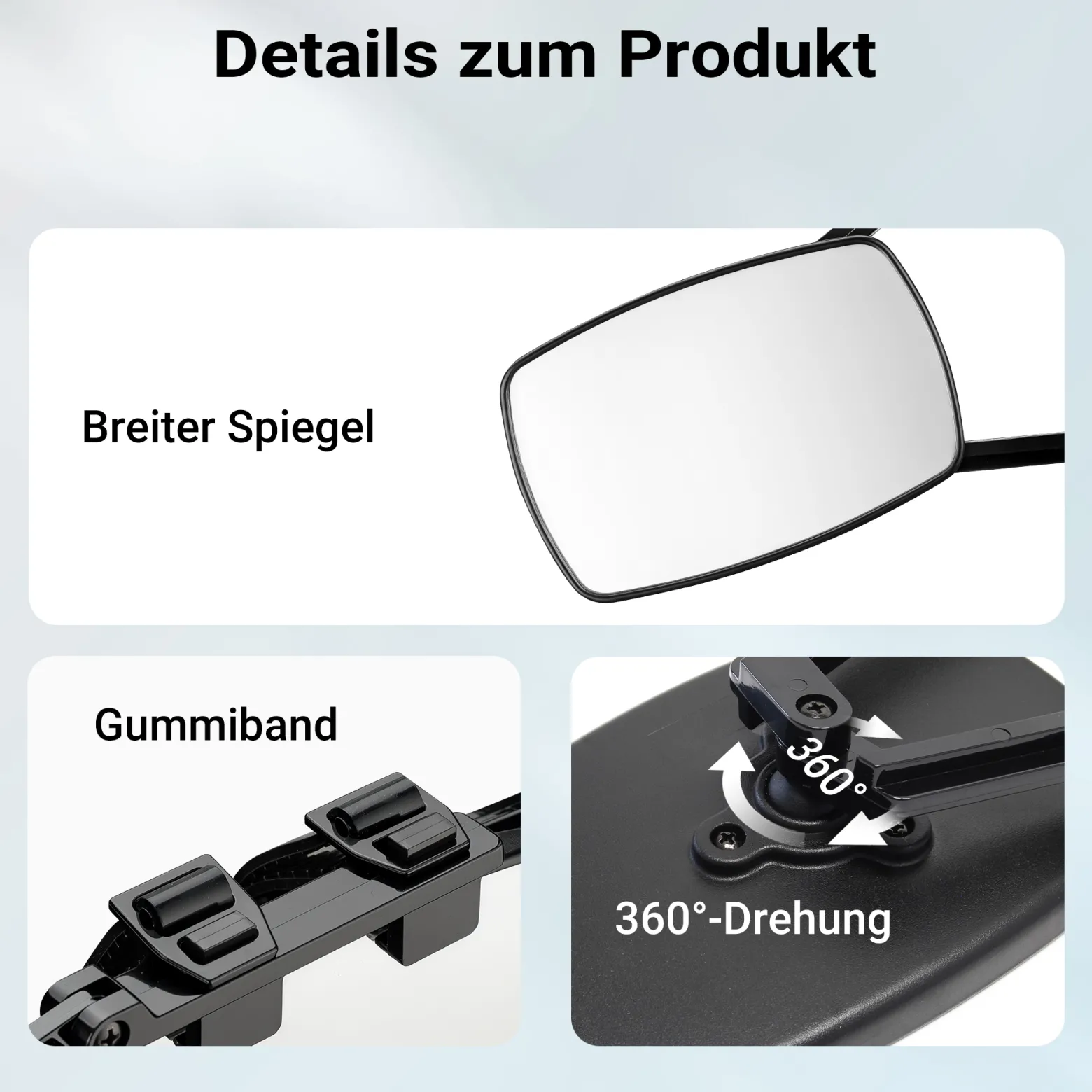 Wiltec Wohnwagenspiegel 2 Stück universal Außenspiegel 2er Set für Wohnwagen und Caravan mit Gummiriemen, drehbar und zusammenklappbar