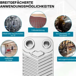 Wiltec Wärmetauscher 10 Platten, max. 22 kW, 4 m³/h 0,18 l je Durchgang, Plattenwärmetauscher aus Edelstahl als Wärmeüberträger