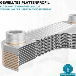 Wiltec Wärmetauscher 30 Platten, max. 66 kW, 4 m³/h 0,54 l je Durchgang, Plattenwärmetauscher aus Edelstahl als Wärmeüberträger