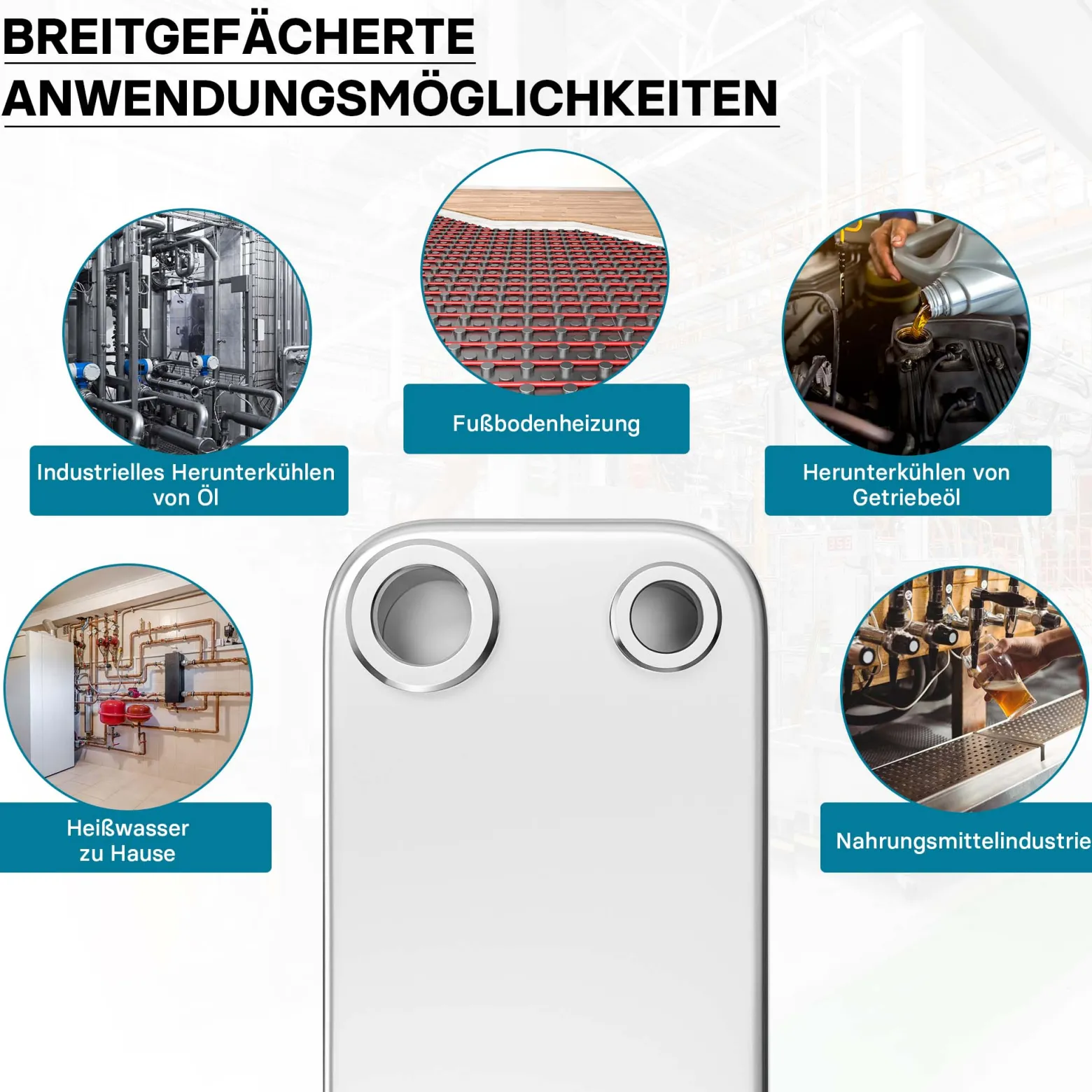 Wiltec Wärmetauscher 50 Platten, max. 210 kW, 4 m³/h 2,00 l je Durchgang, Plattenwärmetauscher aus Edelstahl als Wärmeüberträger