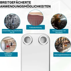 Wiltec Wärmetauscher 40 Platten, max. 230 kW, 12 m³/h 2,00 l je Durchgang, Plattenwärmetauscher aus Edelstahl als Wärmeüberträger