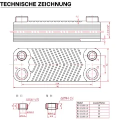 Wiltec Wärmetauscher 60 Platten, max. 130 kW, 4 m³/h 1,08 l je Durchgang, Plattenwärmetauscher aus Edelstahl als Wärmeüberträger