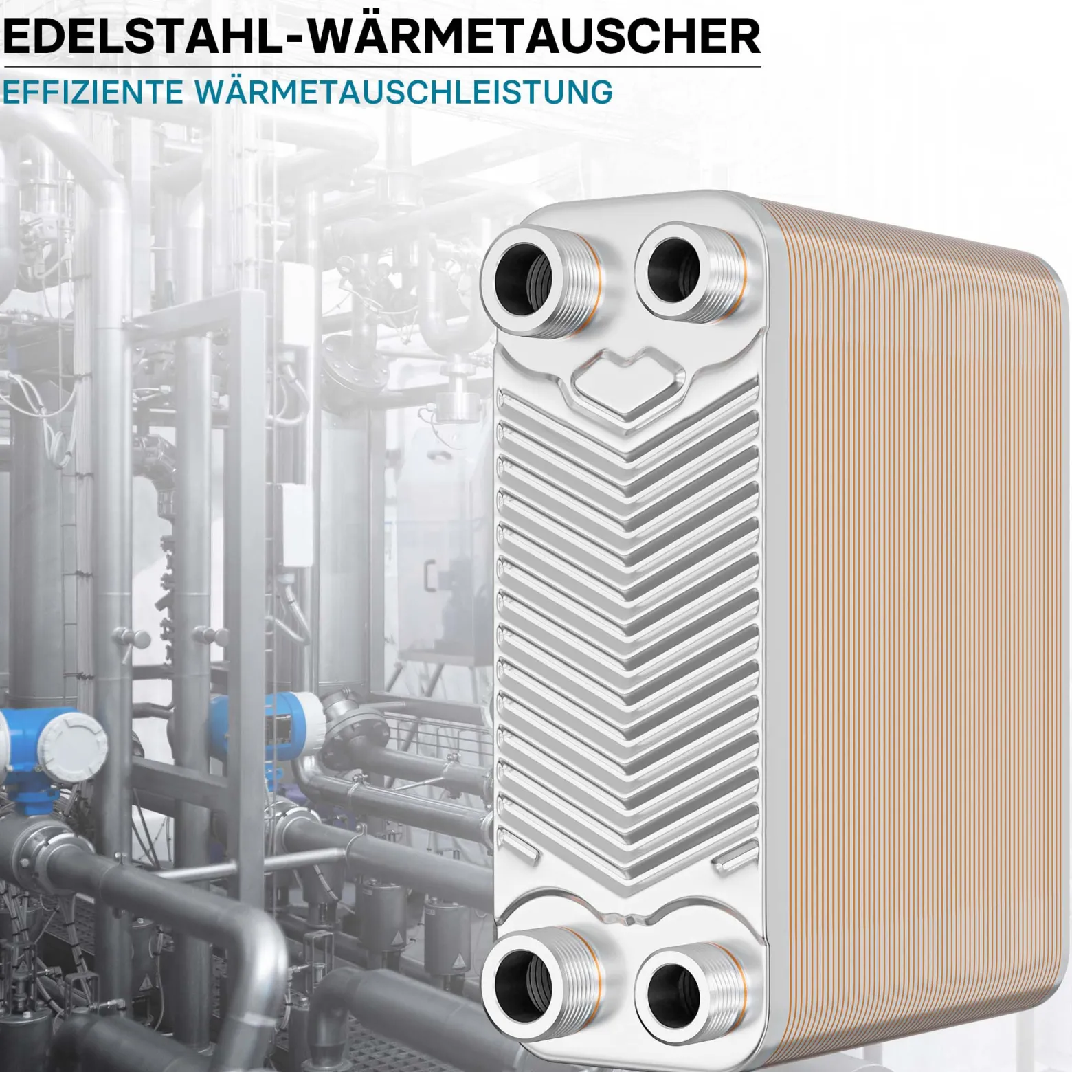 Wiltec Wärmetauscher 60 Platten, max. 130 kW, 4 m³/h 1,08 l je Durchgang, Plattenwärmetauscher aus Edelstahl als Wärmeüberträger