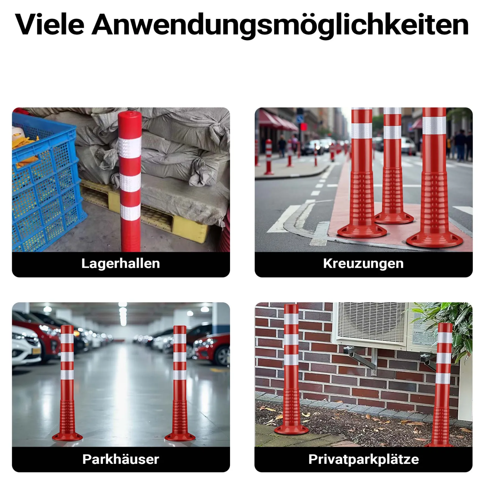 Wiltec 2x Absperrpfosten Ø 20 x 75 cm aus PU, Sperrpfosten mit Reflexionsstreifen, mobile Absperrung mit Schrauben, Aufprallschutz für Fahrzeuge