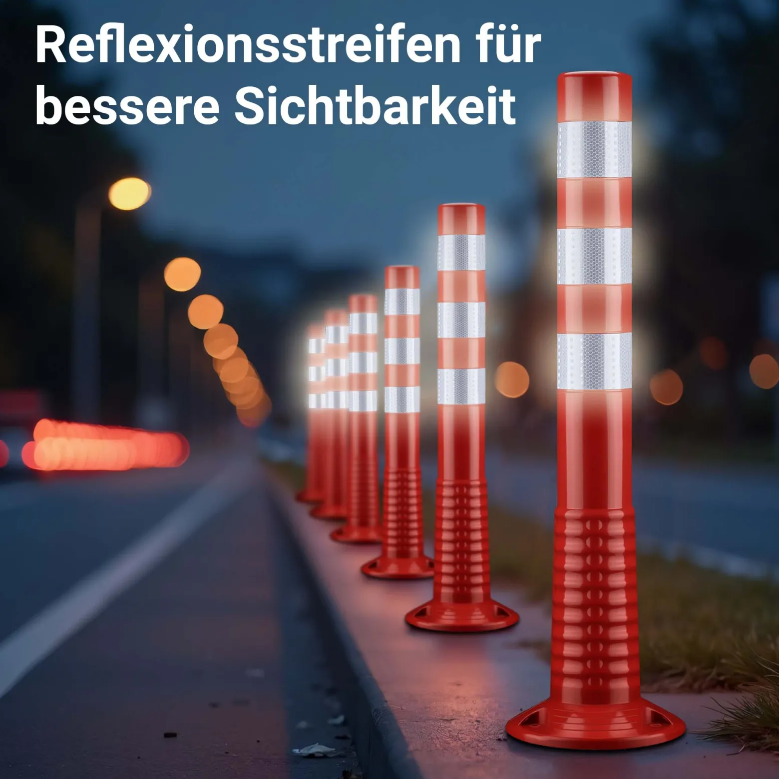Wiltec 2x Absperrpfosten Ø 20 x 75 cm aus PU, Sperrpfosten mit Reflexionsstreifen, mobile Absperrung mit Schrauben, Aufprallschutz für Fahrzeuge