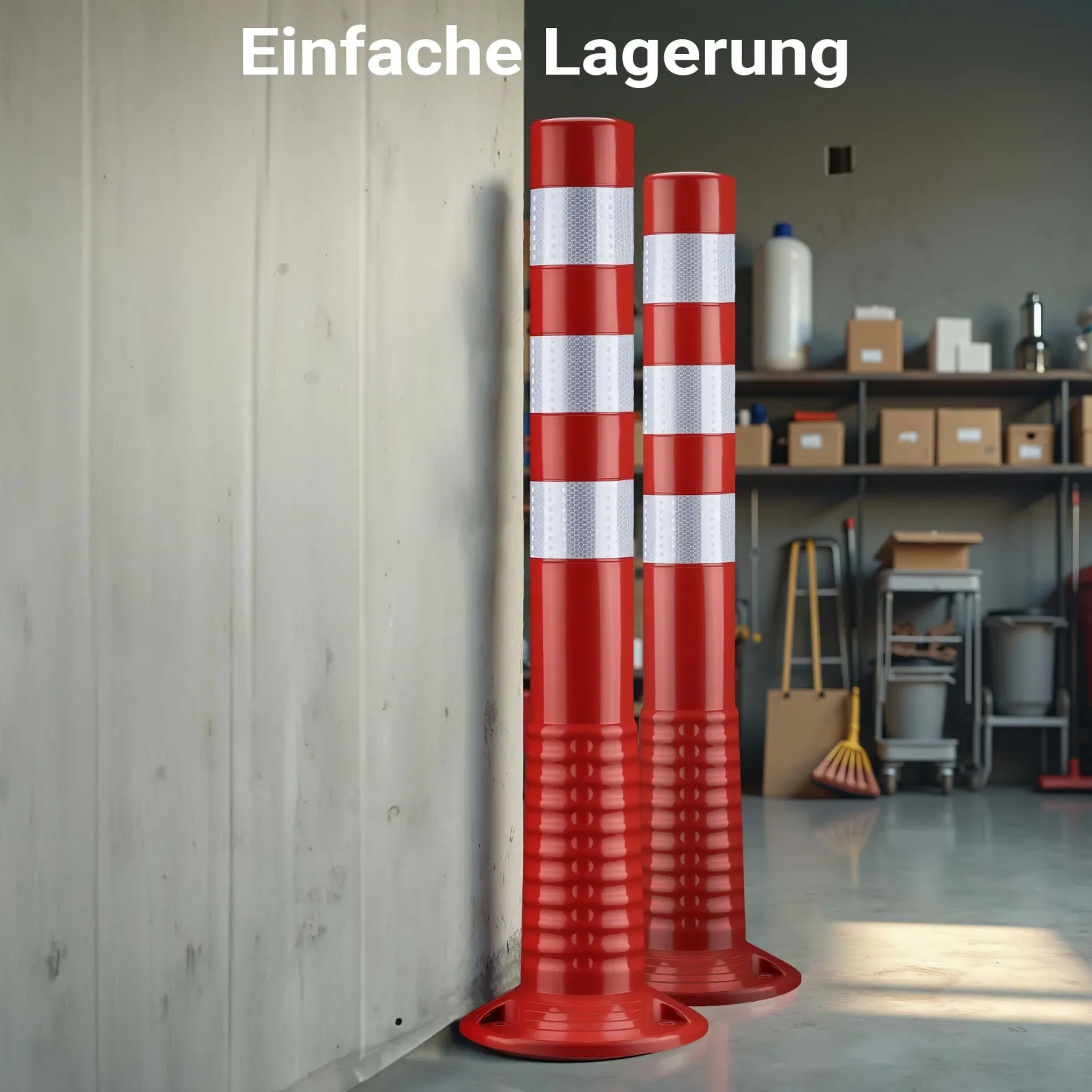 Wiltec 2x Absperrpfosten Ø 20 x 75 cm aus PU, Sperrpfosten mit Reflexionsstreifen, mobile Absperrung mit Schrauben, Aufprallschutz für Fahrzeuge