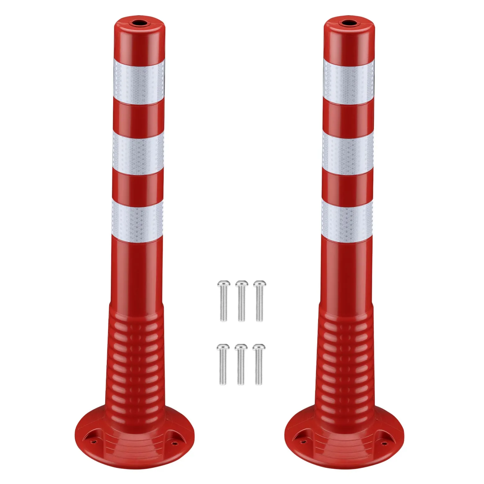 Wiltec 2x Absperrpfosten Ø 20 x 75 cm aus PU, Sperrpfosten mit Reflexionsstreifen, mobile Absperrung mit Schrauben, Aufprallschutz für Fahrzeuge