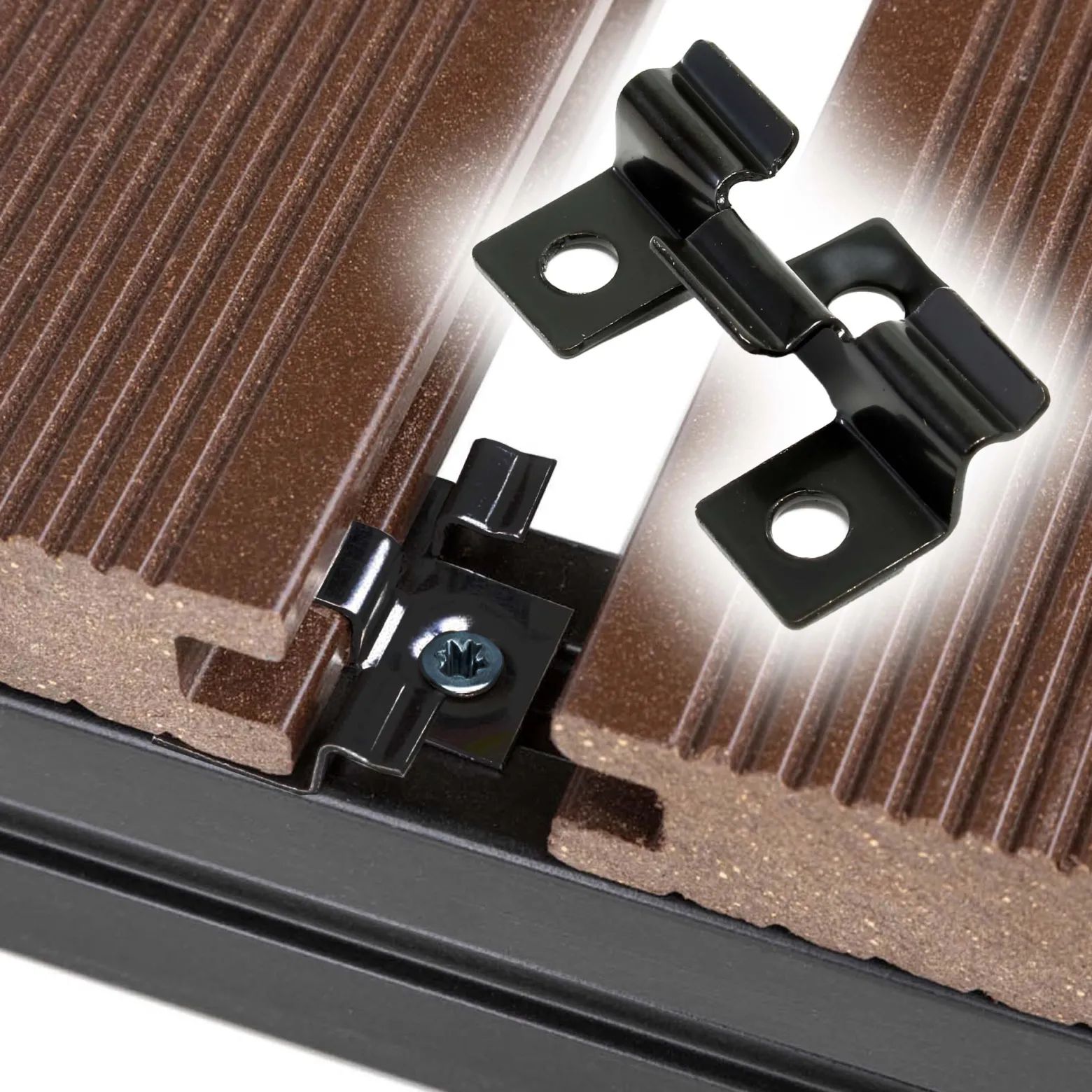 Wiltec 50x Edelstahl Clips 6mm Terrassendielen Montage, für 6mm Seitennut, Befestigungsklammer aus Edelstahl, schwarz