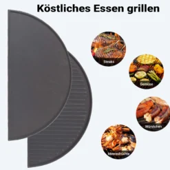 Wiltec 2x Gusseisen Grillplatte 55 x 26,5 x 1,5 cm, Gusseisenplatte für Grill mit guter Hitzespeicherung, Grillgitter für typische Grillstreifen auf Grillgut, Grillzubehör für BBQ