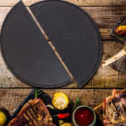 Wiltec 2x Gusseisen Grillplatte 46,7 x 22,8 x 1,5 cm, Gusseisenplatte für Grill mit guter Hitzespeicherung, Grillgitter für typische Grillstreifen auf Grillgut, Grillzubehör für BBQ