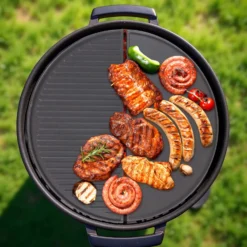 Wiltec 2x Gusseisen Grillplatte 49,8 x 24,3 x 1,5 cm, Gusseisenplatte für Grill mit guter Hitzespeicherung, Grillgitter für typische Grillstreifen auf Grillgut, Grillzubehör für BBQ