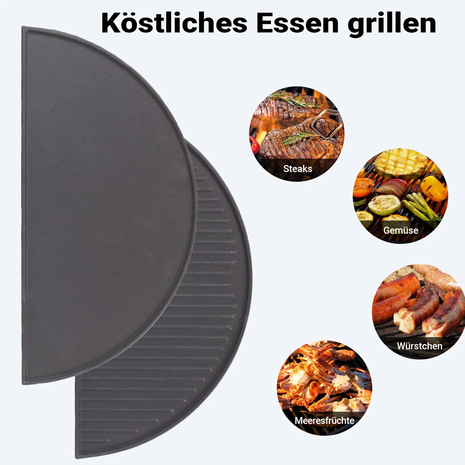 Wiltec 2x Gusseisen Grillplatte 49,8 x 24,3 x 1,5 cm, Gusseisenplatte für Grill mit guter Hitzespeicherung, Grillgitter für typische Grillstreifen auf Grillgut, Grillzubehör für BBQ
