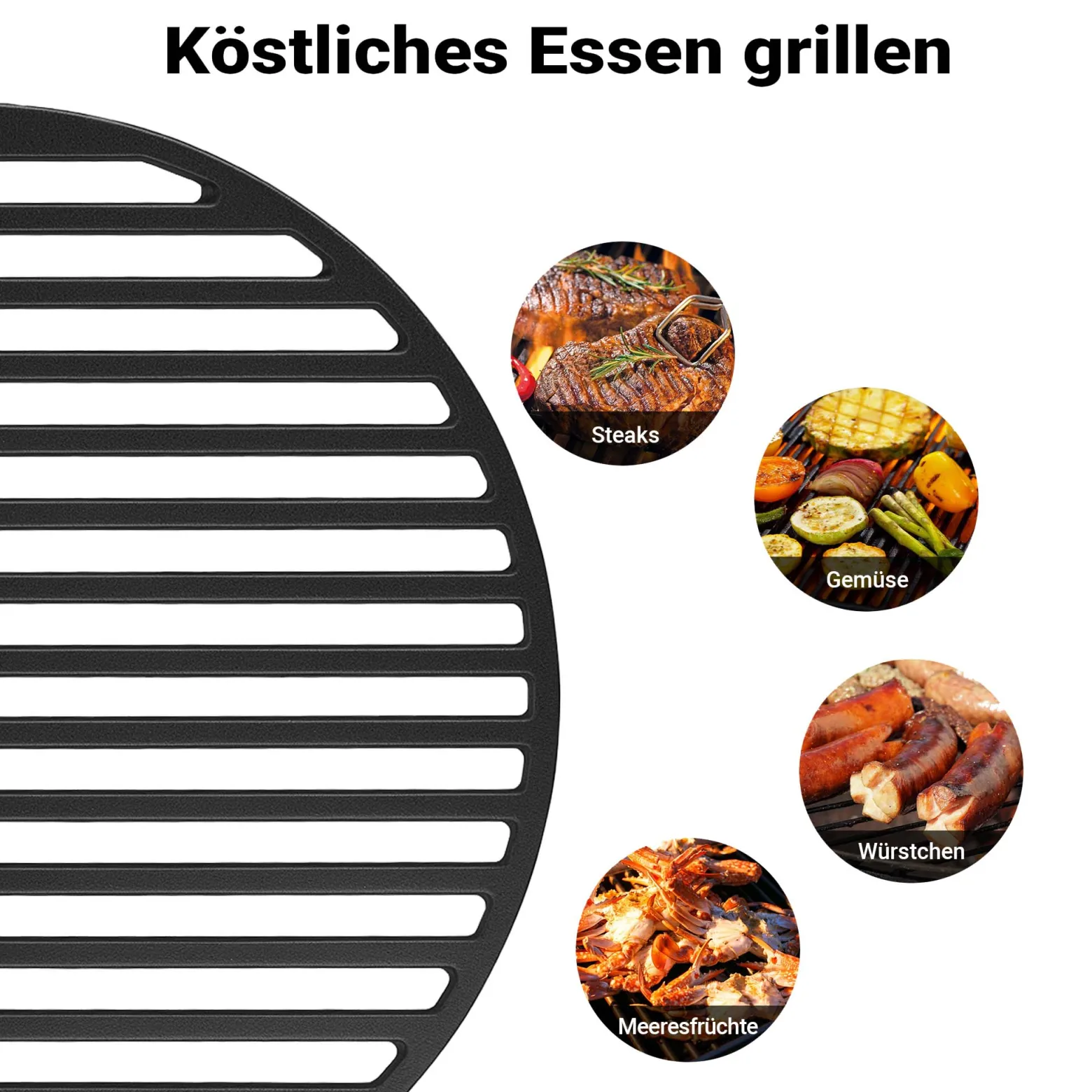 Wiltec 2x Gusseisen Grillrost 55 x 26,5 x 0,9 cm, Gussrost für Grill mit guter Hitzespeicherung, Grillgitter für typische Grillstreifen auf Grillgut, Grillzubehör für BBQ