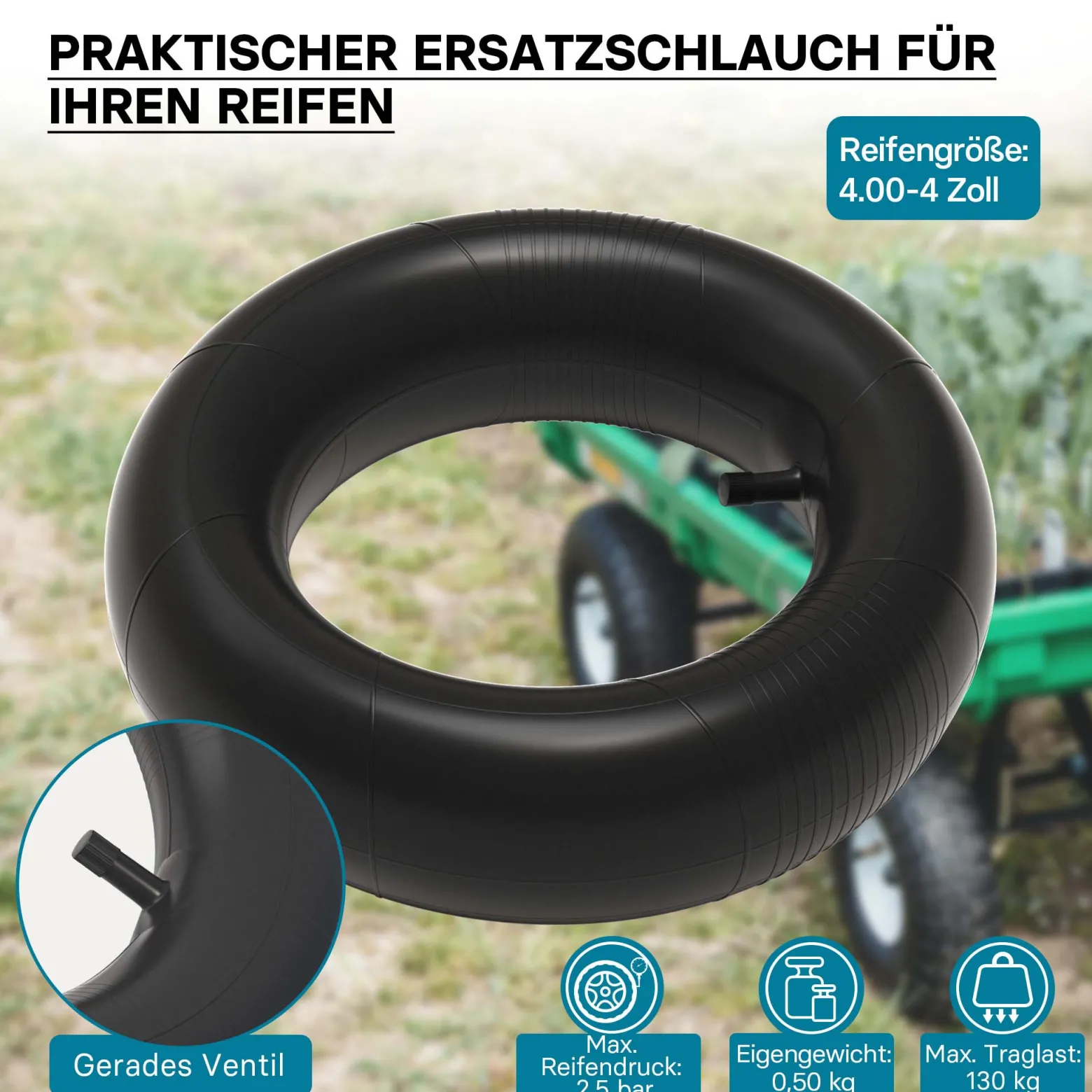Wiltec 2x Luftschlauch Aufsitzmäher 11x3.50-4 Reifenschlauch Ventil gerade Rasentraktor