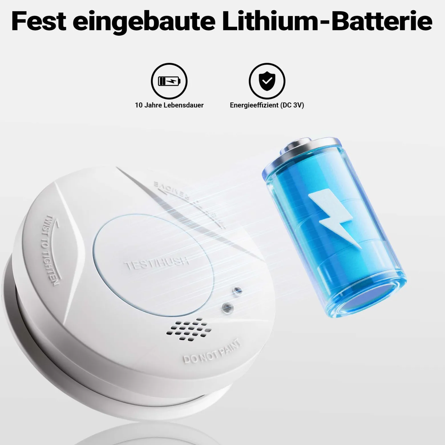 Wiltec 2x Rauchmelder Set mit fest verbauter Batterie 3 V, 10 Jahre wartungsfrei, Feuermelder mit HUSH-Funktion, zuverlässiger Brandschutzmelder 85 dB, effektiver Brandschutz